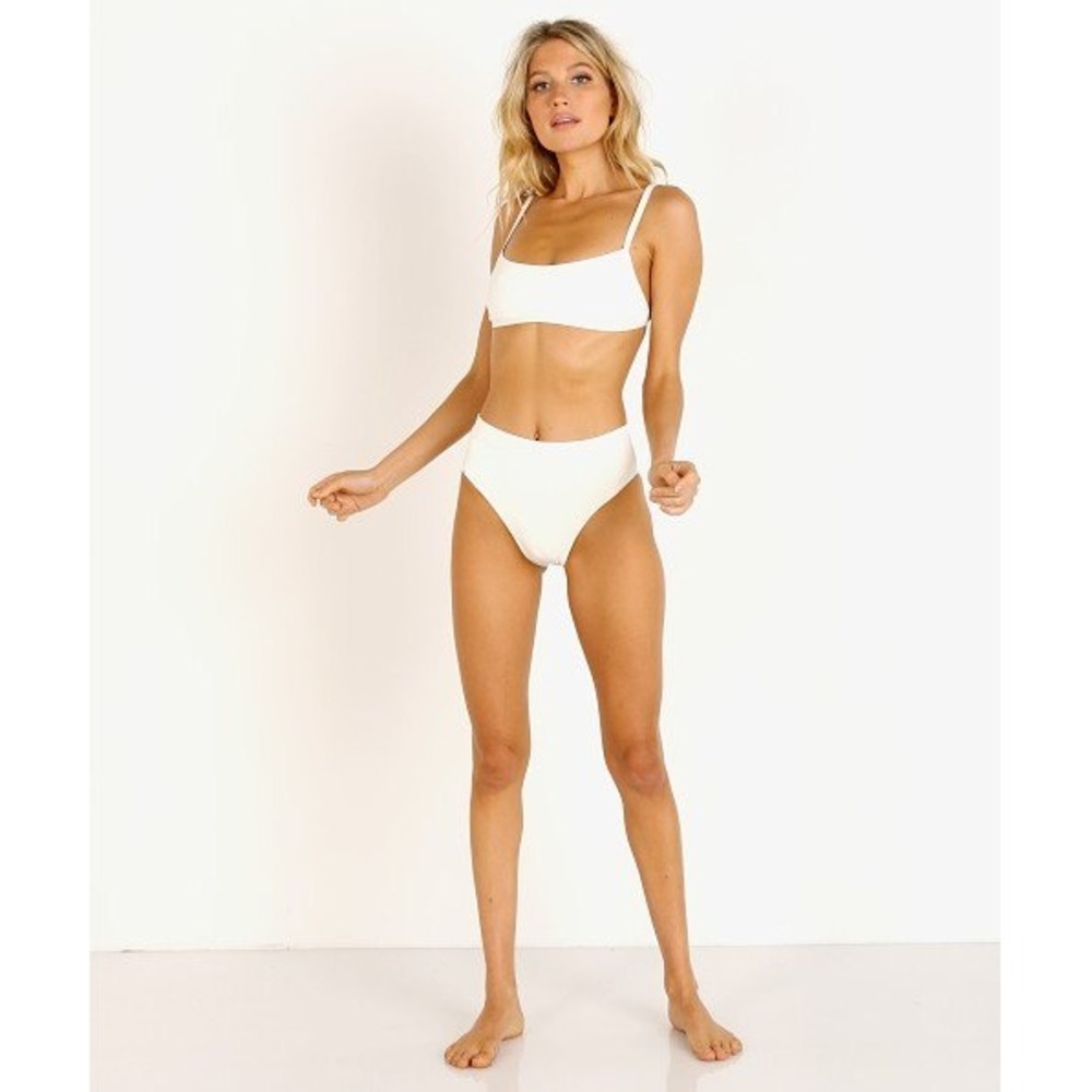 L*Space Gemma Ribbed Bikini Top Swim Bralette Women's M Ivory Black Trim NWT - Picture 2 of 6